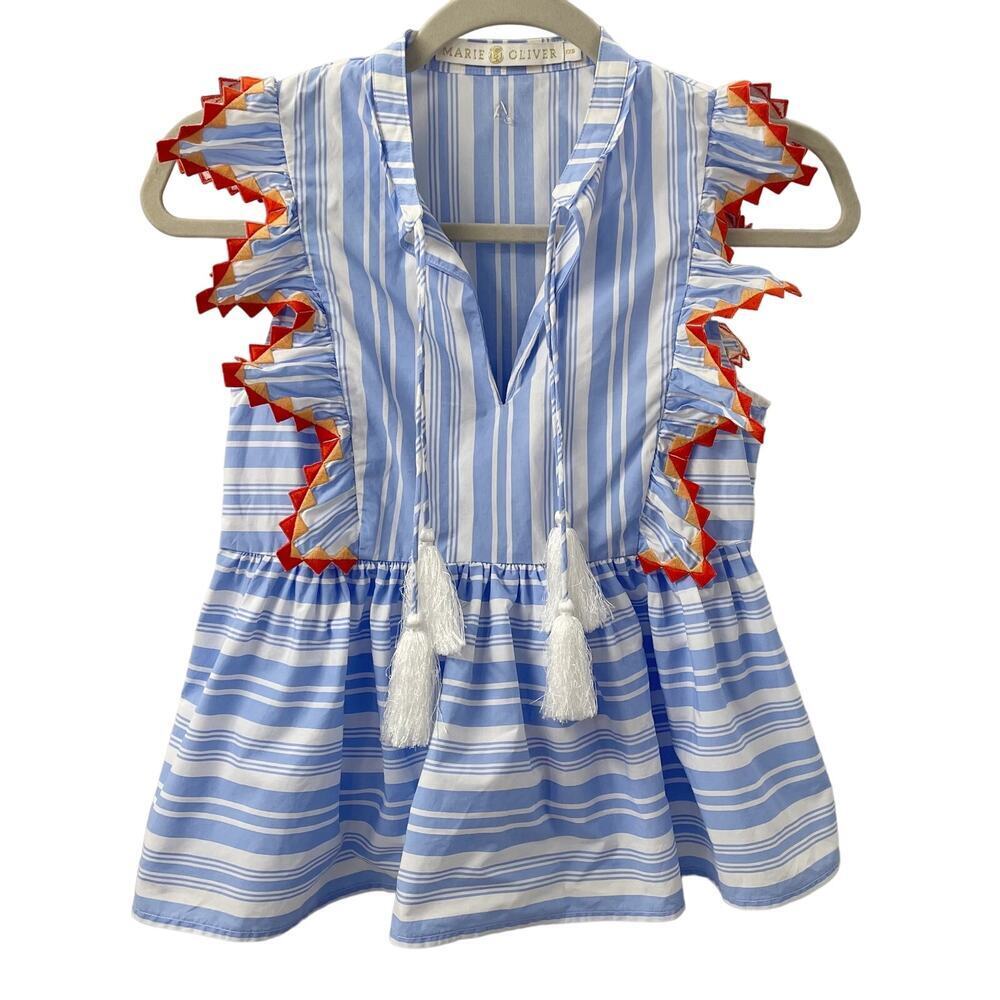 Marie Oliver XXS Becca Top Blue Stripe 100% Cotton Sleeveless